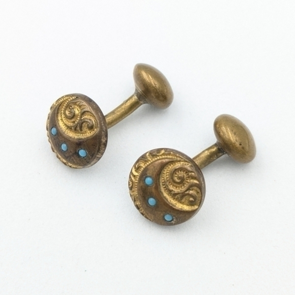 Antique art nouveau gold filled turquoise glass cufflinks